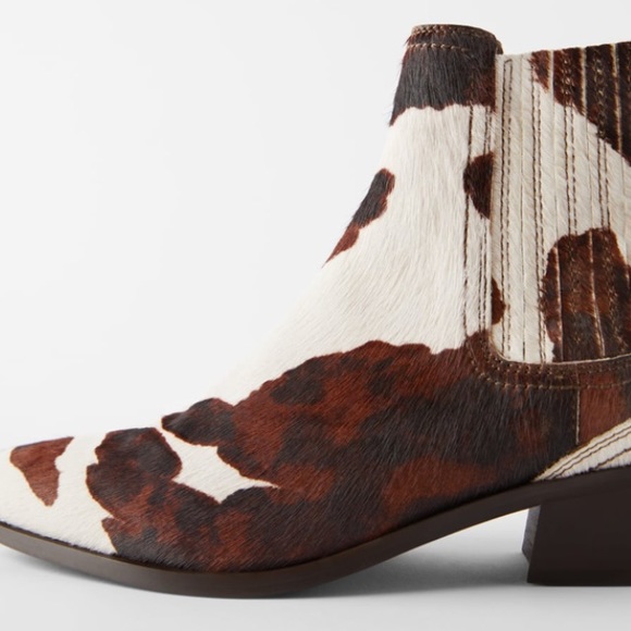 Zara Shoes Zara Cow Print Heeled Ankle Cowboy Boots Poshmark